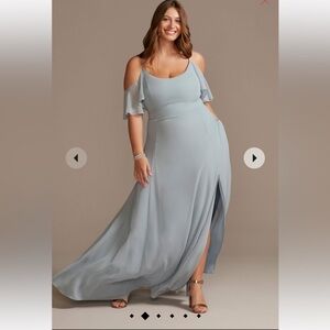 BNWT New work David’s Bridal cold shoulder dusty blue bridesmaid dress